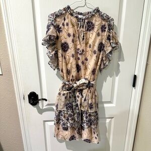 Anthropologie Current Air Purple and Cream Floral Print Ruffle Dress